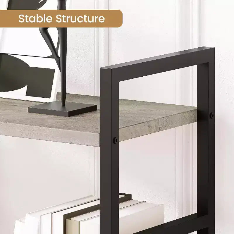 Acekool 4-Tier Industrial Bookcase, 54 Open Shelf with Metal Frame for Living Room, Bedroom & Office - Grey