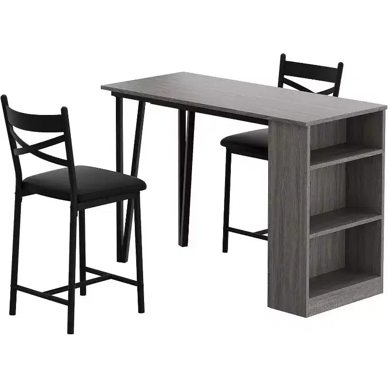 Bar Table Set with Flip Top Extension, Storage Shelves, Upholstered Chairs, Dining Table Set for Small Space