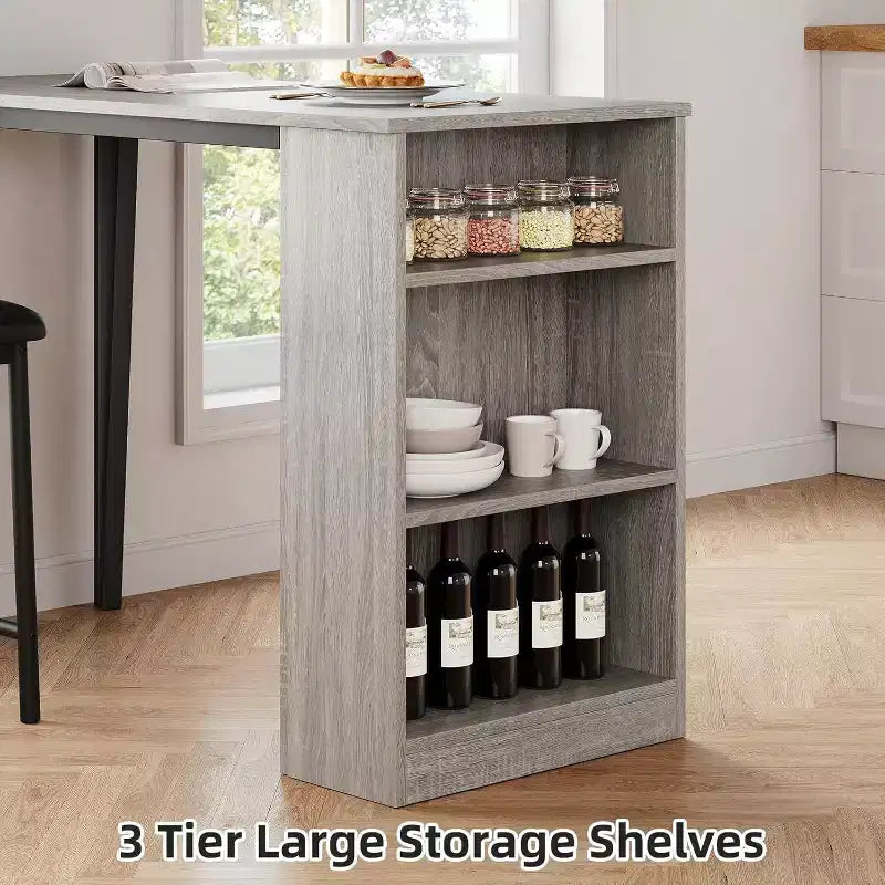 Bar Table Set with Flip Top Extension, Storage Shelves, Upholstered Chairs, Dining Table Set for Small Space