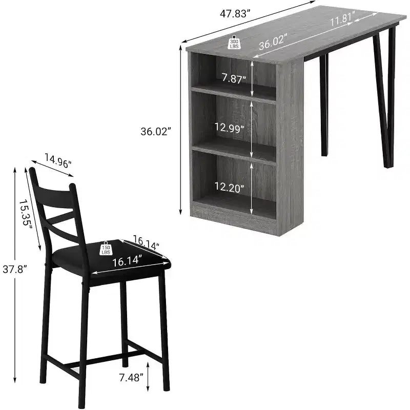 Bar Table Set with Flip Top Extension, Storage Shelves, Upholstered Chairs, Dining Table Set for Small Space