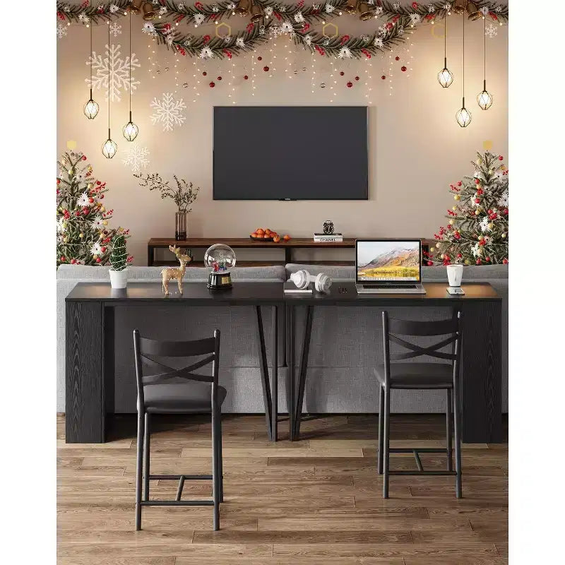 Bar Table Set with Flip Top Extension, Storage Shelves, Upholstered Chairs, Dining Table Set for Small Space