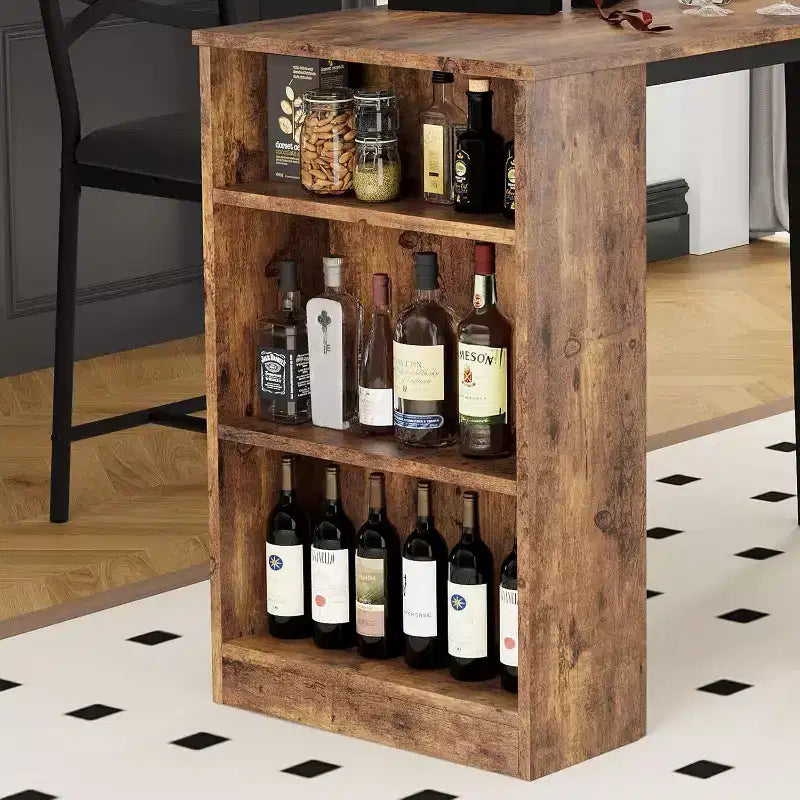 Bar Table Set with Flip Top Extension, Storage Shelves, Upholstered Chairs, Dining Table Set for Small Space