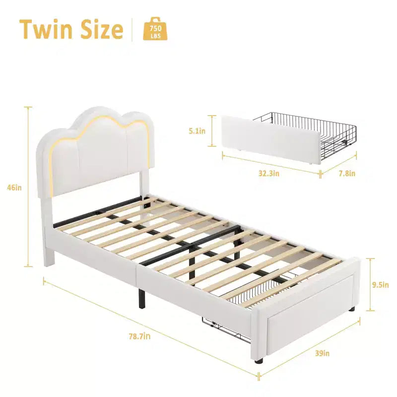 GustoWave Twin Platform Bed, Adjustable Headboard