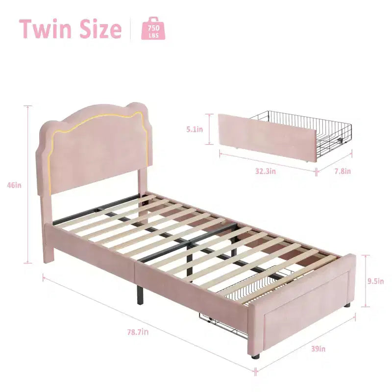 GustoWave Twin Platform Bed, Adjustable Headboard