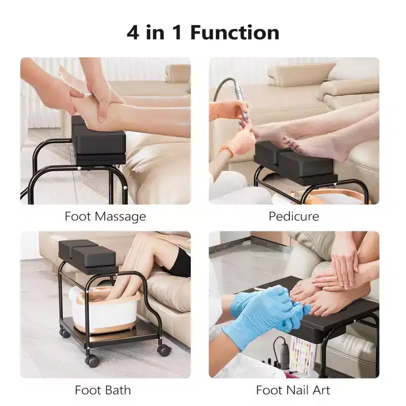 Karl Home Black Portable Foot Bath Pedicure Trolley Cart with Foldable Board