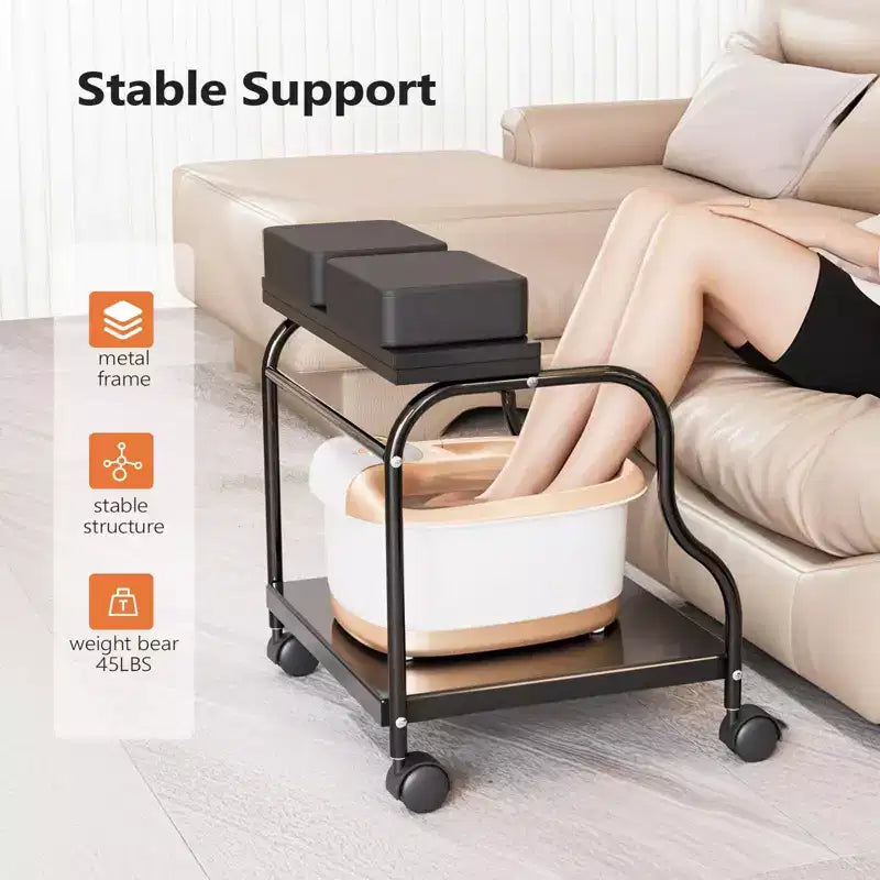 Karl Home Black Portable Foot Bath Pedicure Trolley Cart with Foldable Board
