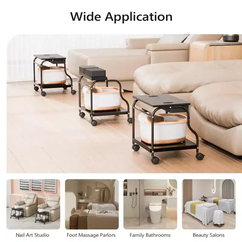 Karl Home Black Portable Foot Bath Pedicure Trolley Cart with Foldable Board