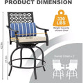 Outdoor Bar Stools Set of 2, 360 Swivel Bar Stools Counter Height with Cushion Armrest Back, Tall Outdoor Swivel BarStools for Backyard