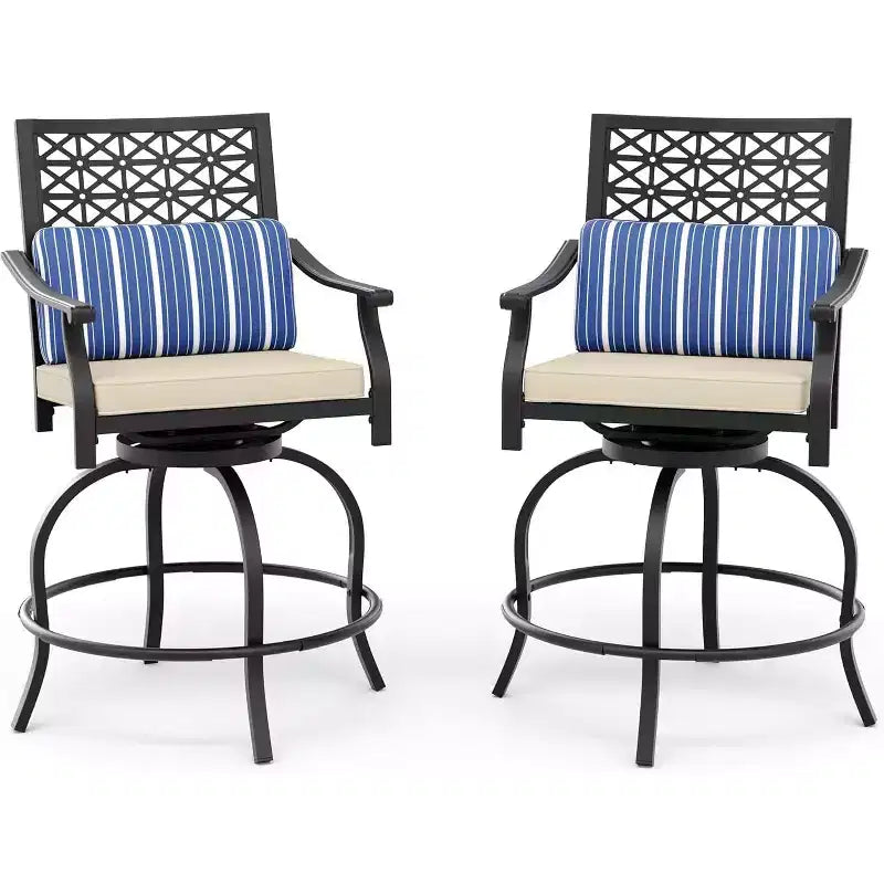 Outdoor Bar Stools Set of 2, 360 Swivel Bar Stools Counter Height with Cushion Armrest Back, Tall Outdoor Swivel BarStools for Backyard
