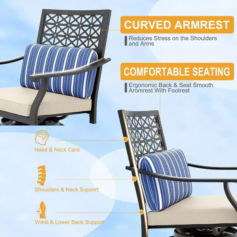 Outdoor Bar Stools Set of 2, 360 Swivel Bar Stools Counter Height with Cushion Armrest Back, Tall Outdoor Swivel BarStools for Backyard