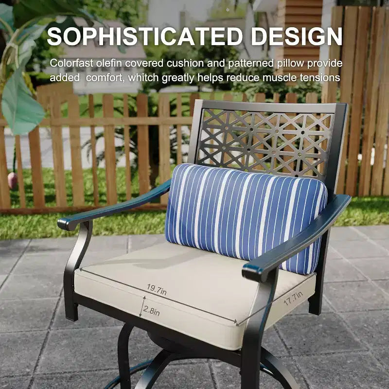 Outdoor Bar Stools Set of 2, 360 Swivel Bar Stools Counter Height with Cushion Armrest Back, Tall Outdoor Swivel BarStools for Backyard