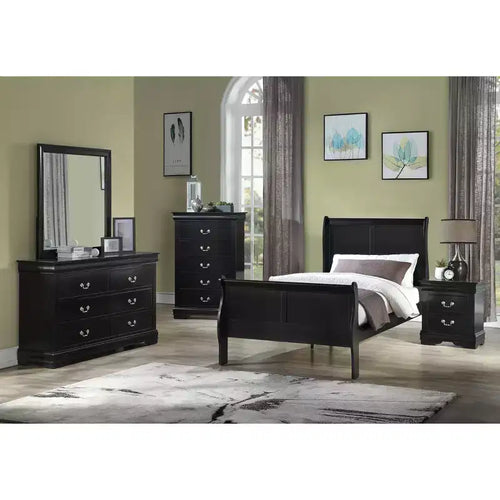 Okak 41 Twin Sleigh Bed Solid Wood Youth Bed Frame with Headboard/Footboard, Low Profile Safe Design for Kids Room, Black