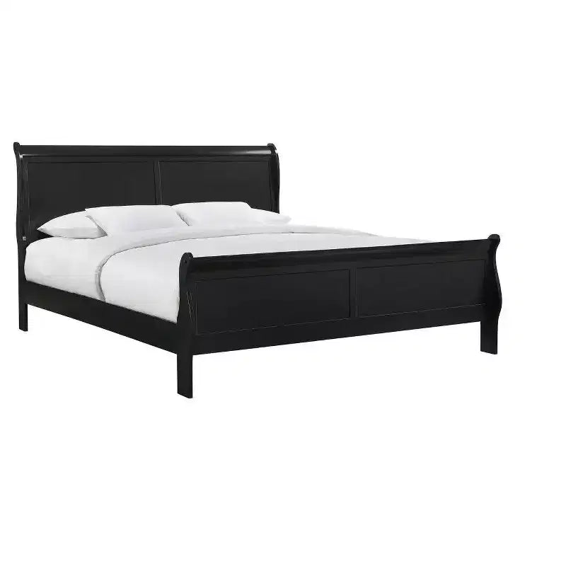 Okak 41 Twin Sleigh Bed Solid Wood Youth Bed Frame with Headboard/Footboard, Low Profile Safe Design for Kids Room, Black