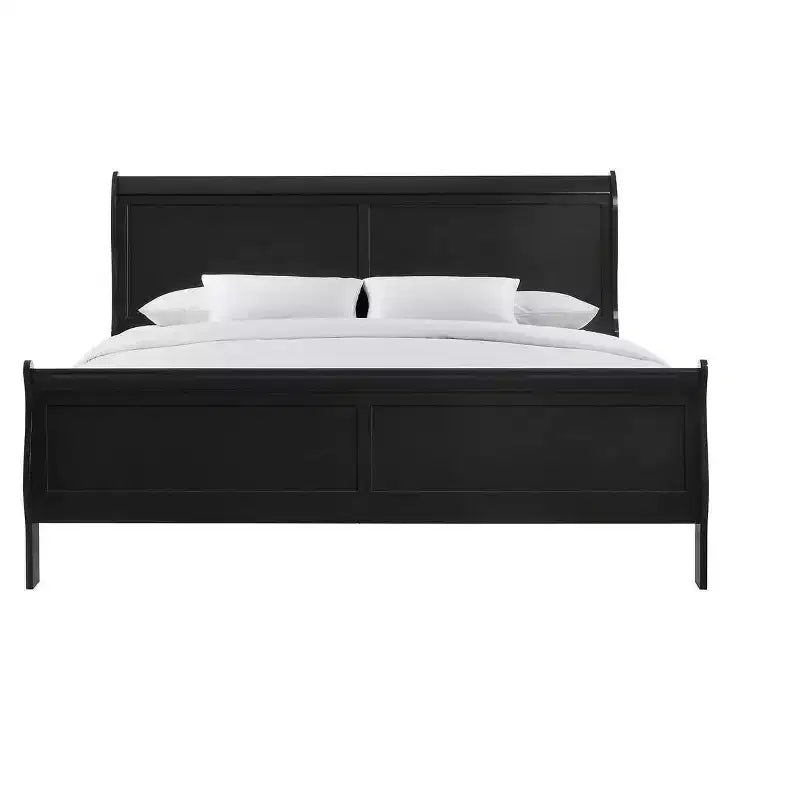 Okak 41 Twin Sleigh Bed Solid Wood Youth Bed Frame with Headboard/Footboard, Low Profile Safe Design for Kids Room, Black