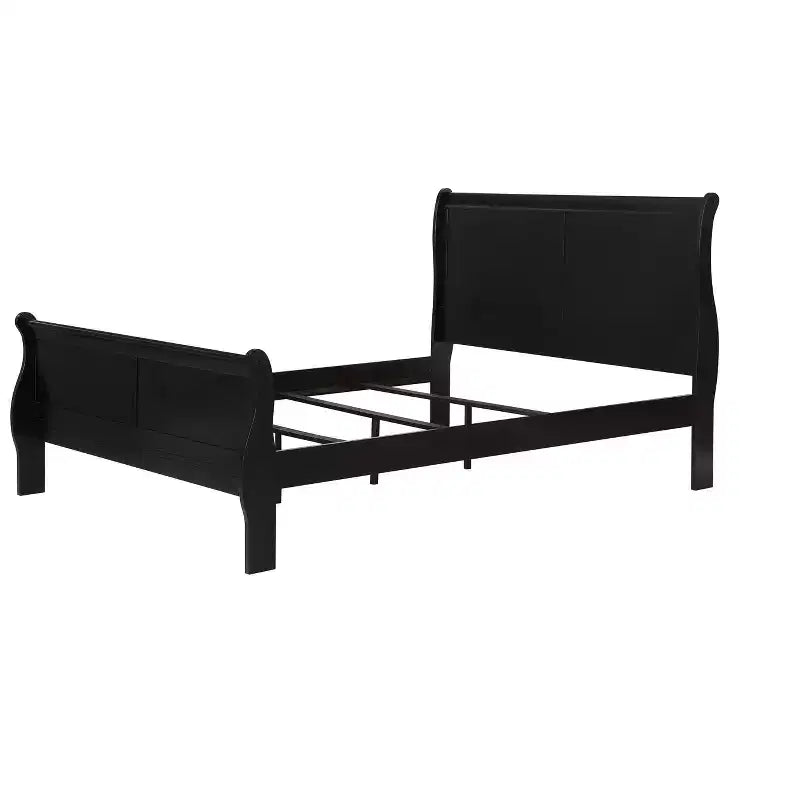 Okak 41 Twin Sleigh Bed Solid Wood Youth Bed Frame with Headboard/Footboard, Low Profile Safe Design for Kids Room, Black