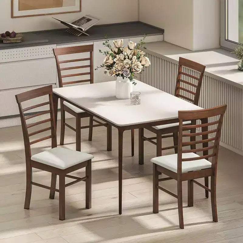HOMCOM Wooden Dining Chairs Set, Farmhouse Upholstered Kitchen Chairs with Rubber Wood Frame for Living Room, Dining Room