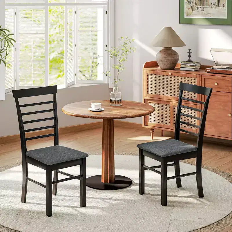 HOMCOM Wooden Dining Chairs Set, Farmhouse Upholstered Kitchen Chairs with Rubber Wood Frame for Living Room, Dining Room