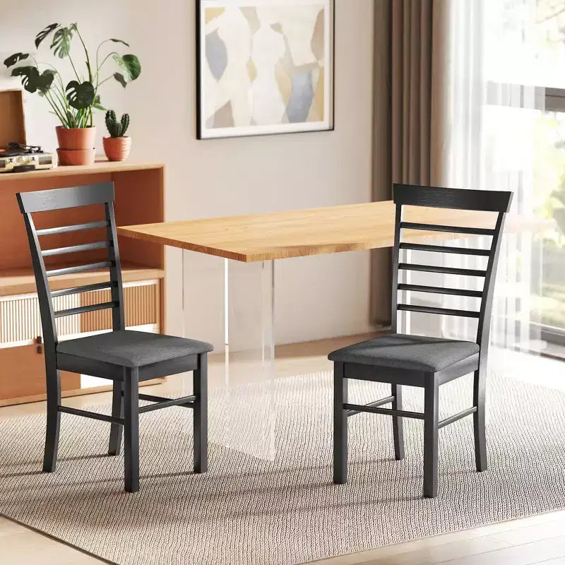 HOMCOM Wooden Dining Chairs Set, Farmhouse Upholstered Kitchen Chairs with Rubber Wood Frame for Living Room, Dining Room