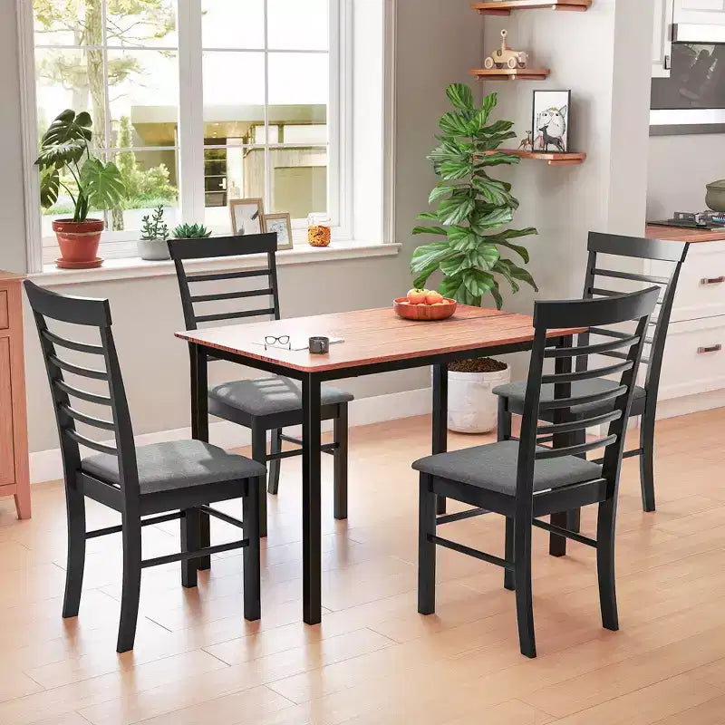 HOMCOM Wooden Dining Chairs Set, Farmhouse Upholstered Kitchen Chairs with Rubber Wood Frame for Living Room, Dining Room
