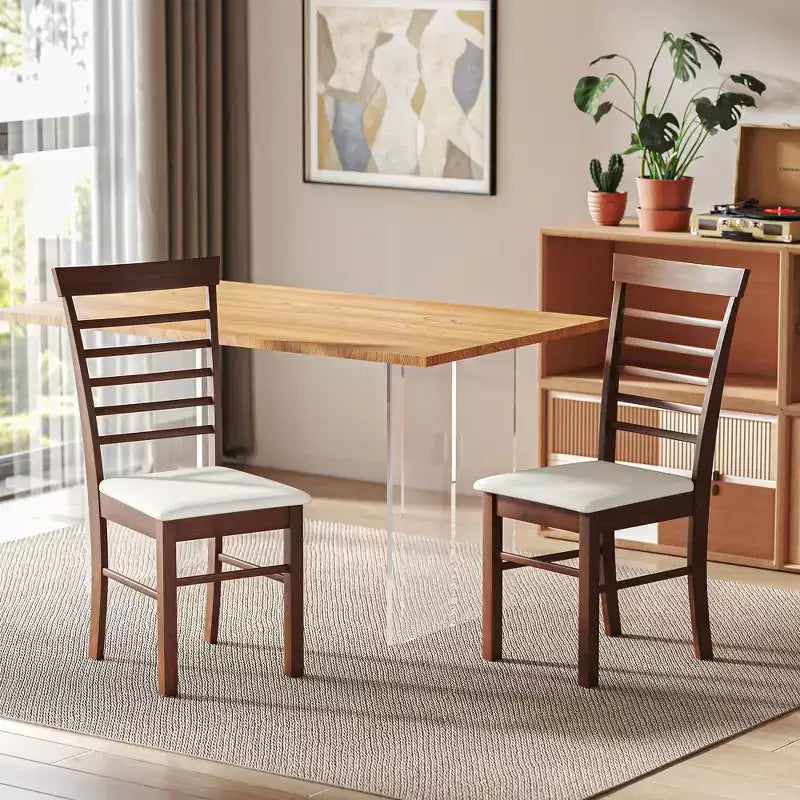 HOMCOM Wooden Dining Chairs Set, Farmhouse Upholstered Kitchen Chairs with Rubber Wood Frame for Living Room, Dining Room