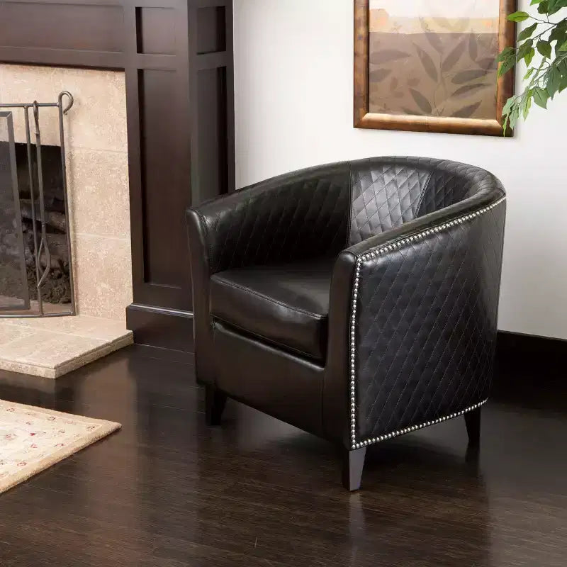 Christopher Knight Home Chelsea Contemporary Bonded Leather Tub Club Chair with Nailhead Trim and Diamond Stitch