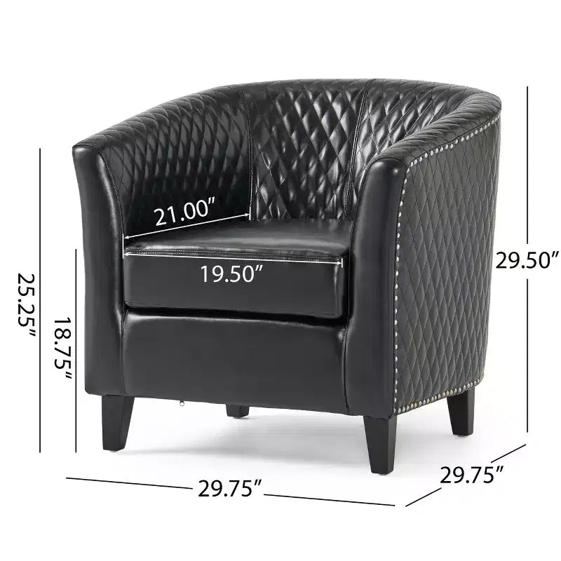 Christopher Knight Home Chelsea Contemporary Bonded Leather Tub Club Chair with Nailhead Trim and Diamond Stitch