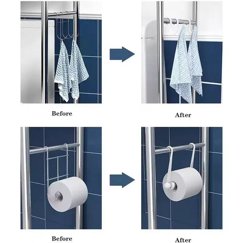 2-Tier Floor-Standing Over Toilet Storage Cabinet, Metal Bathroom Organizer with Removable Towel Hooks and Toilet Paper Holder