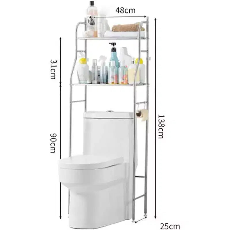 2-Tier Floor-Standing Over Toilet Storage Cabinet, Metal Bathroom Organizer with Removable Towel Hooks and Toilet Paper Holder