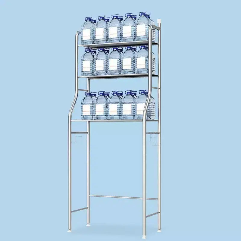 2-Tier Floor-Standing Over Toilet Storage Cabinet, Metal Bathroom Organizer with Removable Towel Hooks and Toilet Paper Holder