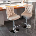 Bar Stools Set of 2 Armless 360 Swivel Barstools Adjusatble Height 22-25 in Velvet Modern Kitchen Counter Height Bar Stools with Silver Plated