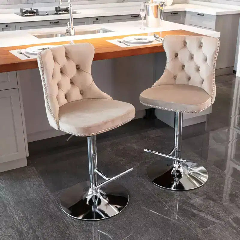 Bar Stools Set of 2 Armless 360 Swivel Barstools Adjusatble Height 22-25 in Velvet Modern Kitchen Counter Height Bar Stools with Silver Plated