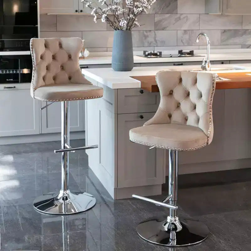Bar Stools Set of 2 Armless 360 Swivel Barstools Adjusatble Height 22-25 in Velvet Modern Kitchen Counter Height Bar Stools with Silver Plated