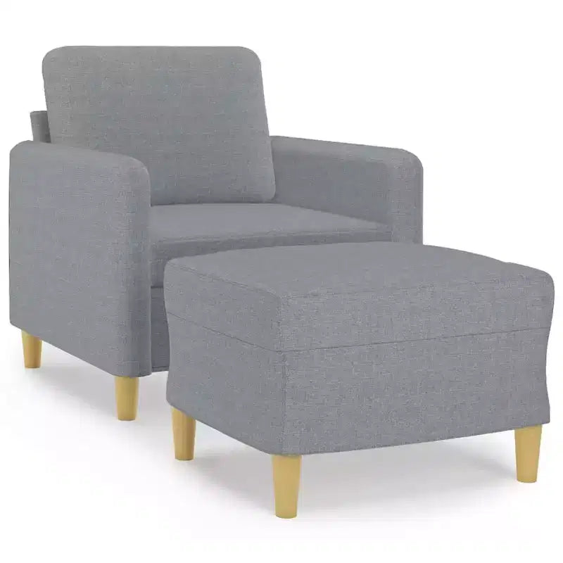 vidaXL Couch Living Room Single Sofa Chair with Footstool Light Gray Fabric