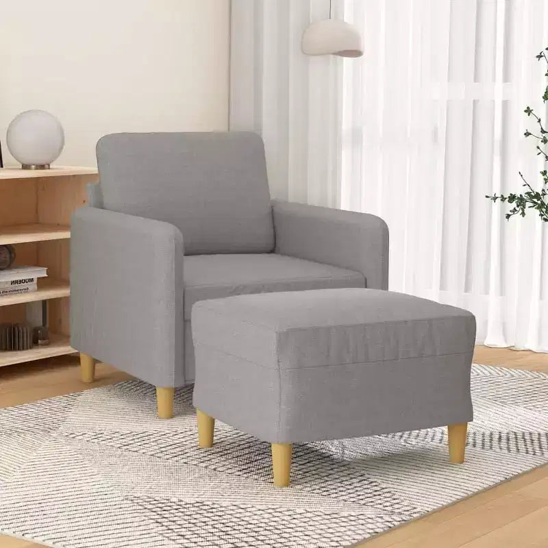 vidaXL Couch Living Room Single Sofa Chair with Footstool Light Gray Fabric