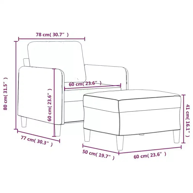 vidaXL Couch Living Room Single Sofa Chair with Footstool Light Gray Fabric