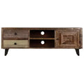 vidaXL Solid Wood Mango TV Cabinet with Drawers and Compartment - Rustic, Industrial, Handmade Finish, Brown