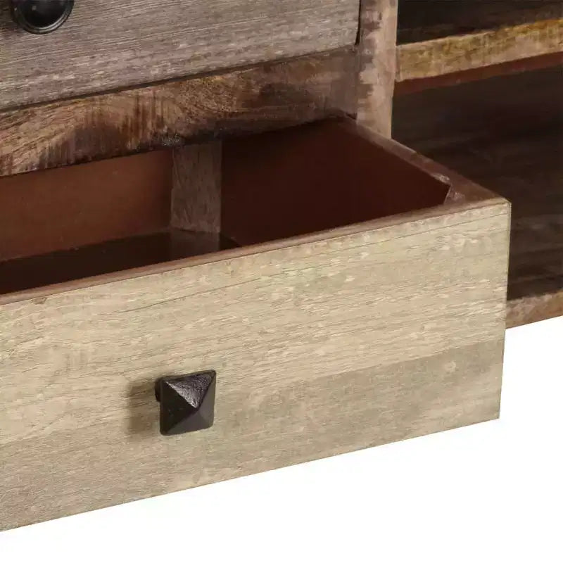 vidaXL Solid Wood Mango TV Cabinet with Drawers and Compartment - Rustic, Industrial, Handmade Finish, Brown