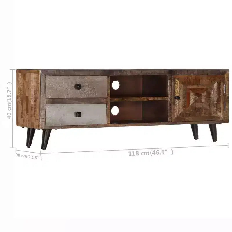 vidaXL Solid Wood Mango TV Cabinet with Drawers and Compartment - Rustic, Industrial, Handmade Finish, Brown