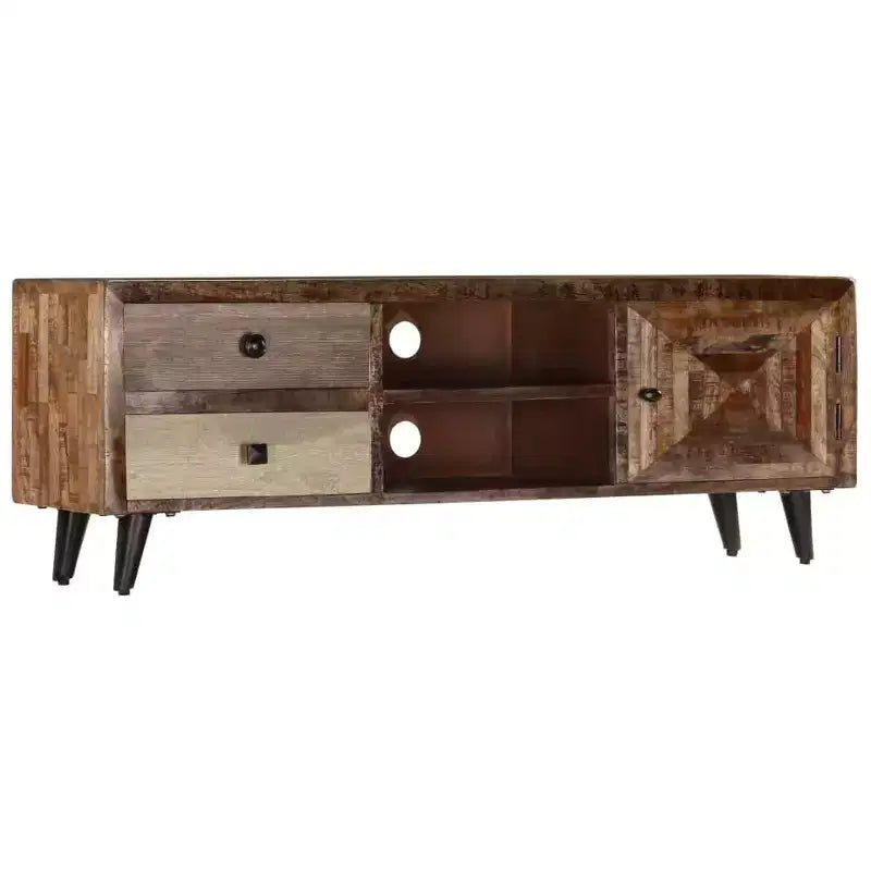 vidaXL Solid Wood Mango TV Cabinet with Drawers and Compartment - Rustic, Industrial, Handmade Finish, Brown