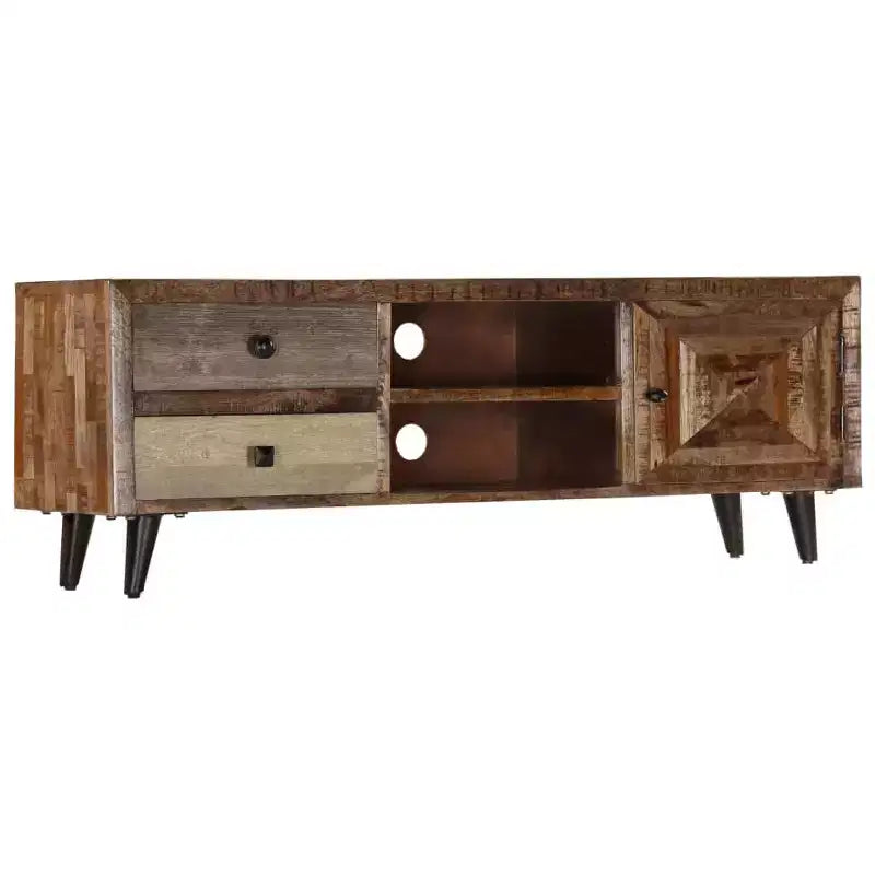 vidaXL Solid Wood Mango TV Cabinet with Drawers and Compartment - Rustic, Industrial, Handmade Finish, Brown