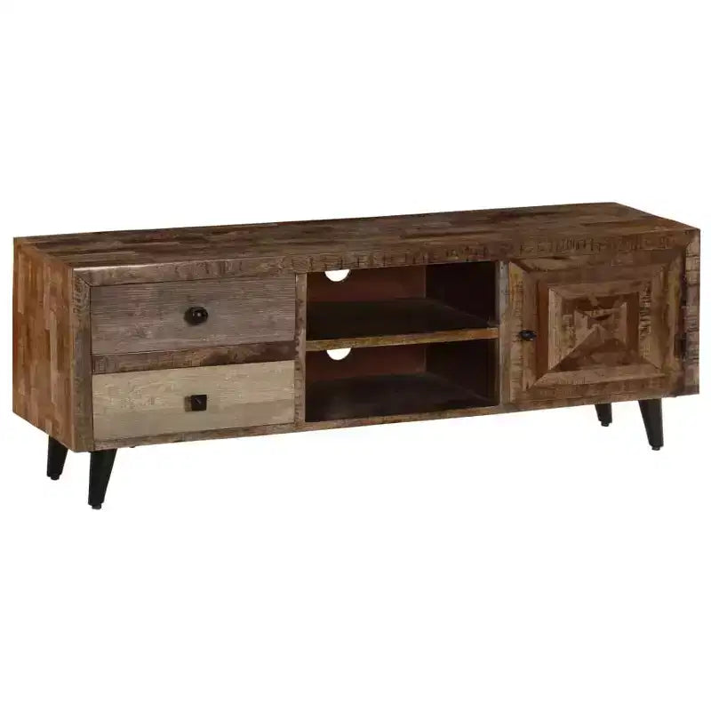 vidaXL Solid Wood Mango TV Cabinet with Drawers and Compartment - Rustic, Industrial, Handmade Finish, Brown