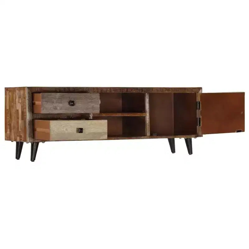 vidaXL Solid Wood Mango TV Cabinet with Drawers and Compartment - Rustic, Industrial, Handmade Finish, Brown