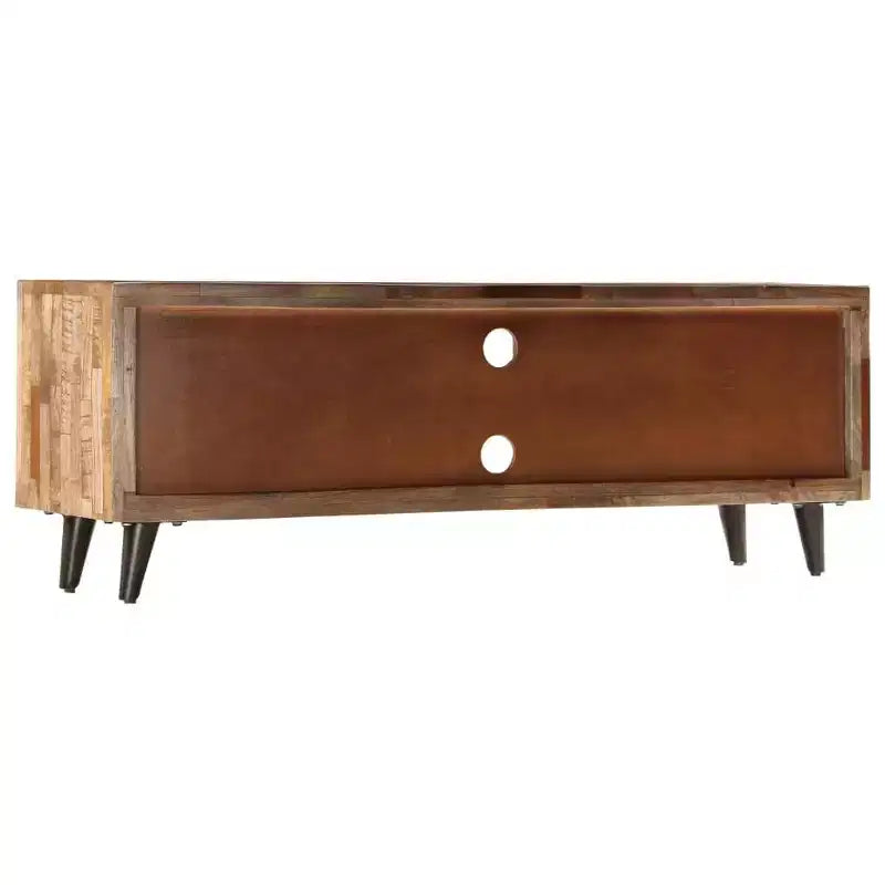 vidaXL Solid Wood Mango TV Cabinet with Drawers and Compartment - Rustic, Industrial, Handmade Finish, Brown