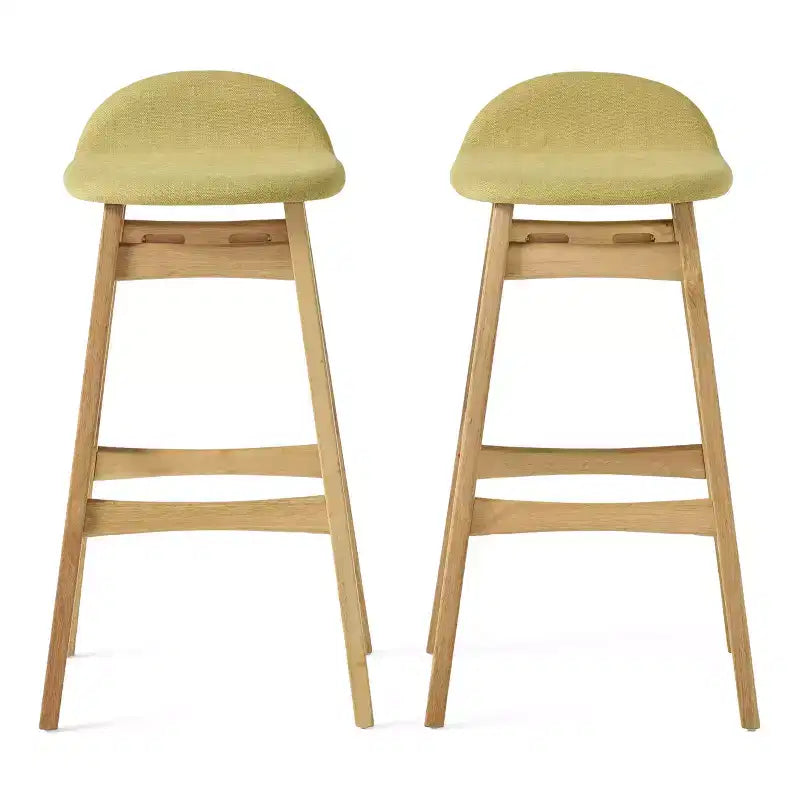 GDFStudio Tenley Mid-Century Modern Upholstered 30.5 Inch Barstools with Rubberwood Legs (Set of 2)