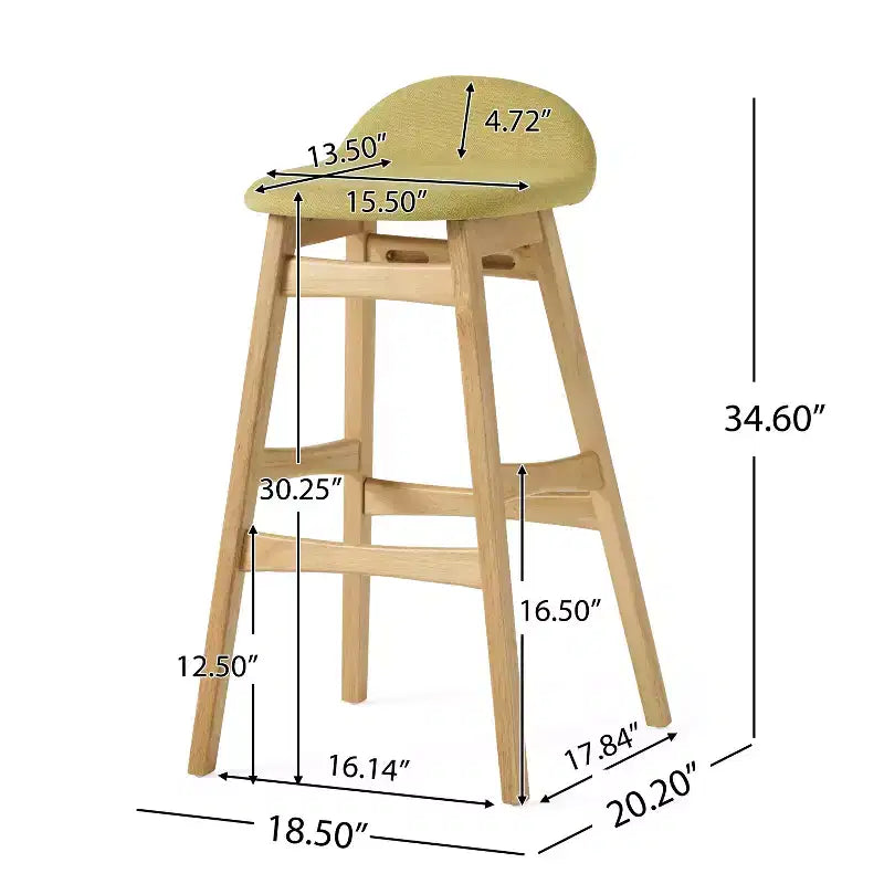 GDFStudio Tenley Mid-Century Modern Upholstered 30.5 Inch Barstools with Rubberwood Legs (Set of 2)