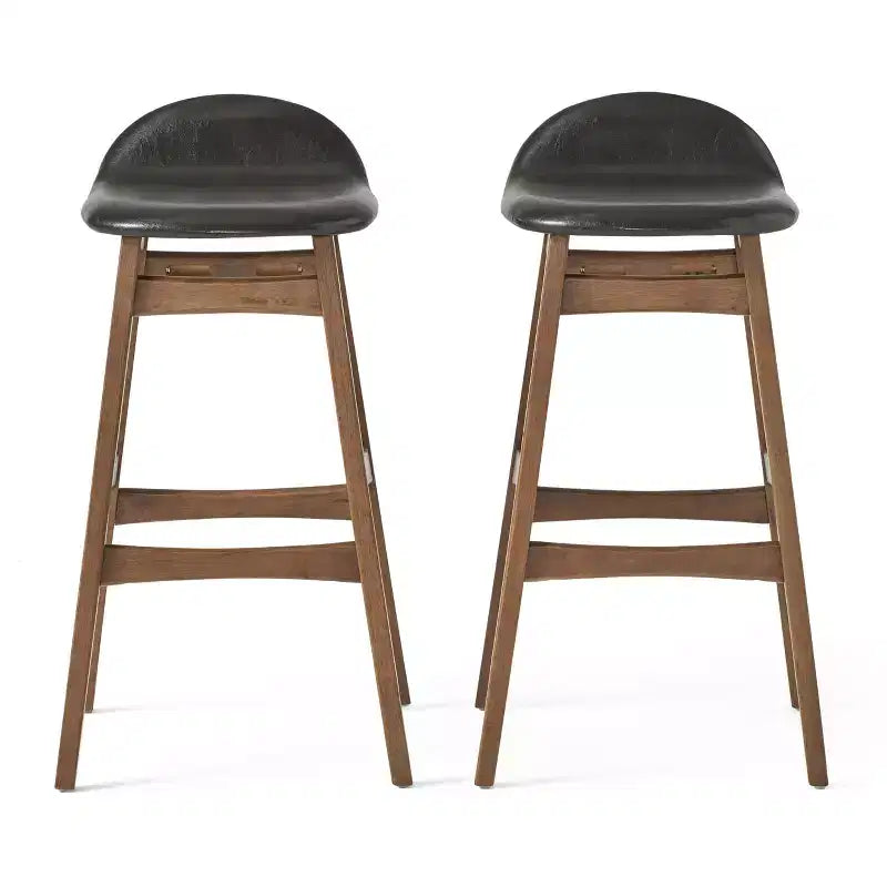 GDFStudio Tenley Mid-Century Modern Upholstered 30.5 Inch Barstools with Rubberwood Legs (Set of 2)
