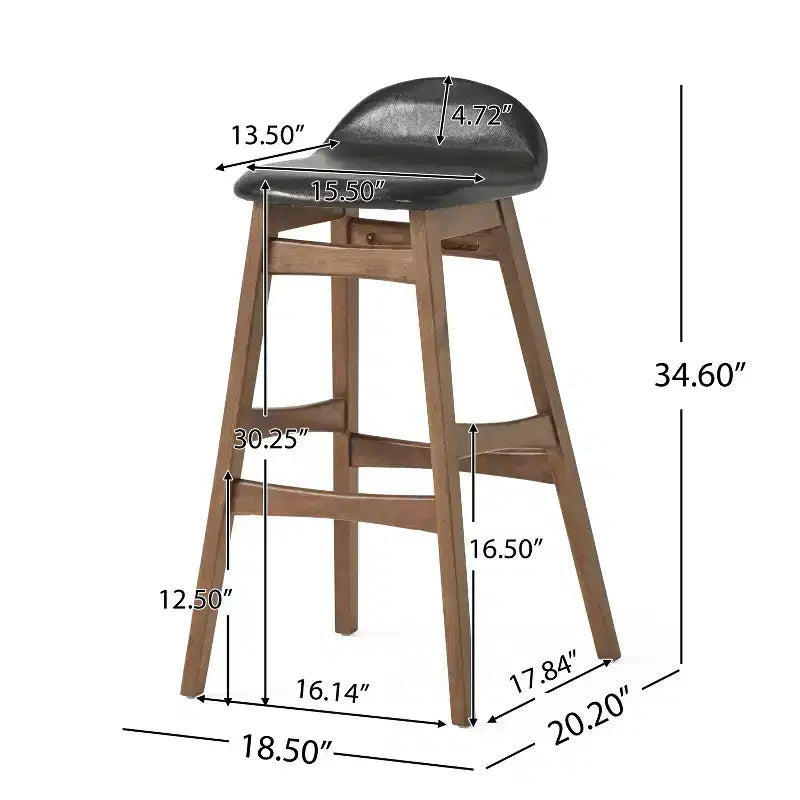 GDFStudio Tenley Mid-Century Modern Upholstered 30.5 Inch Barstools with Rubberwood Legs (Set of 2)
