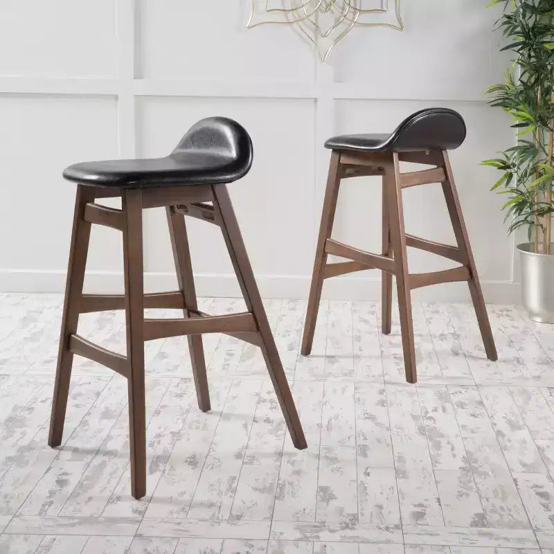 GDFStudio Tenley Mid-Century Modern Upholstered 30.5 Inch Barstools with Rubberwood Legs (Set of 2)