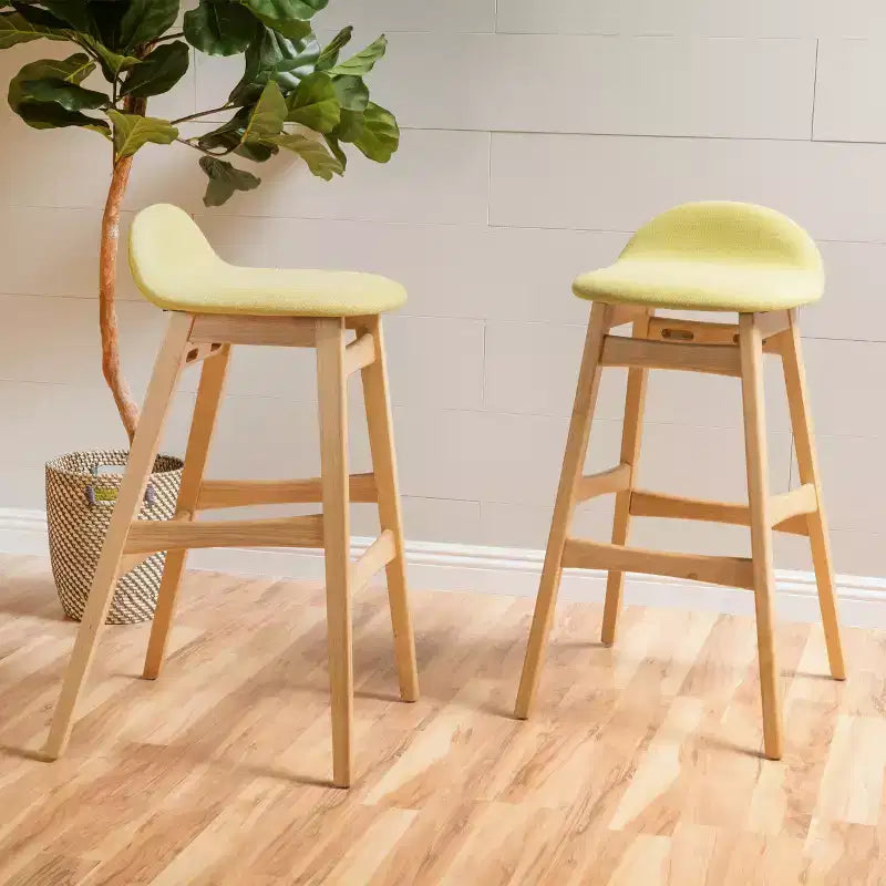 GDFStudio Tenley Mid-Century Modern Upholstered 30.5 Inch Barstools with Rubberwood Legs (Set of 2)