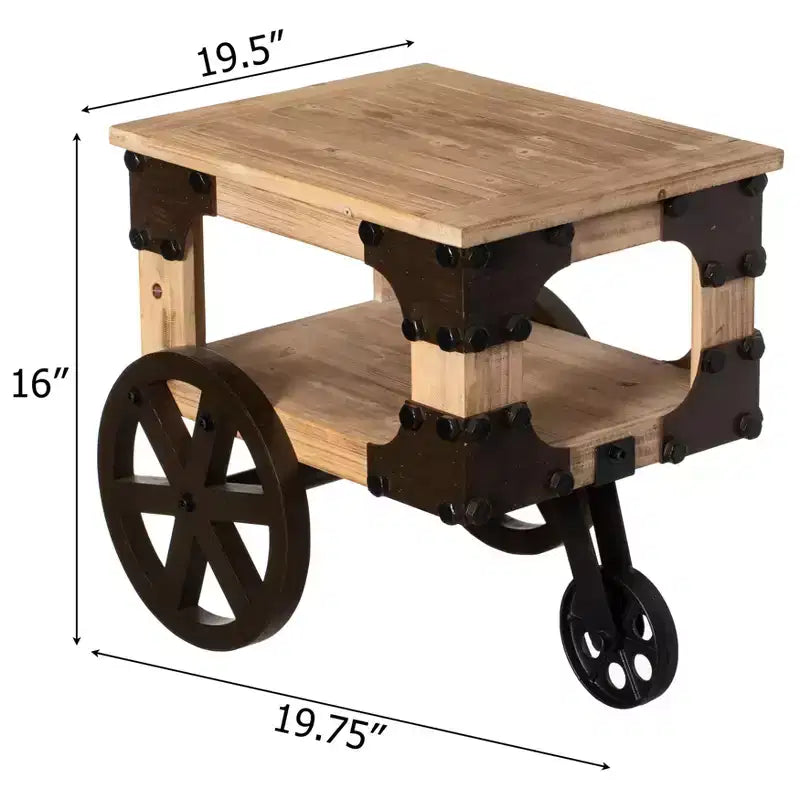 Vintiquewise Farmhouse Wagon-Style End Table with Storage Shelf & Rolling Wheels Vintage Wood Accent Table for Living Room Bedroom or Entryway